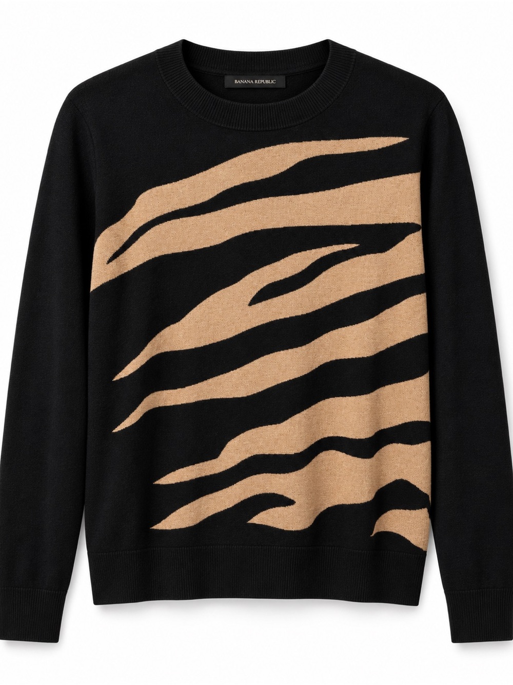 Banana Republic Silk Cashmere Animal Print Sweater – Black/Camel, Size M